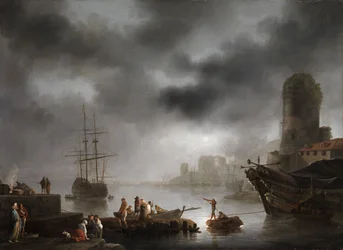Harbor Landscape by Moonlight